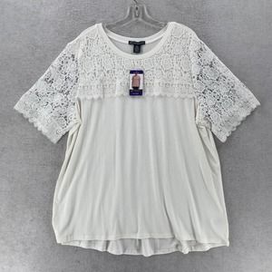 NWT Adrianna Papell Blouse Cotton & Lace White Rayon Spandex‎ Top XXL